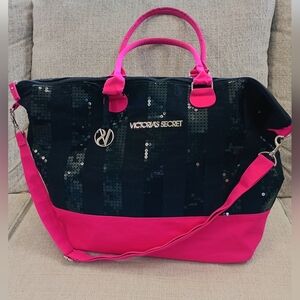 Victoria's Secret Black + Hot Pink Large Sequin Tote Bag For 🩷🖤